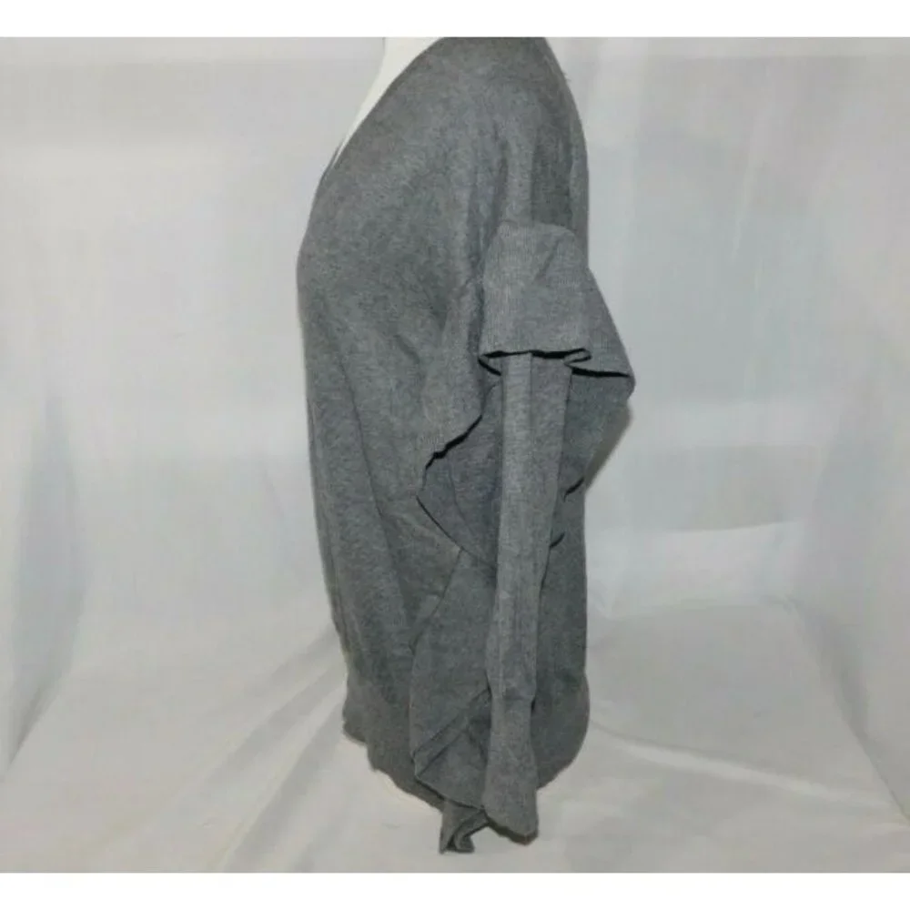 Zara Womens Oversized Gray Flounce Ruffle Detail Sweater V Neck M - Picture 6 of 7